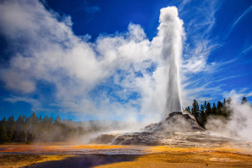 Castle Geyser erupting in Yellowstone National Park